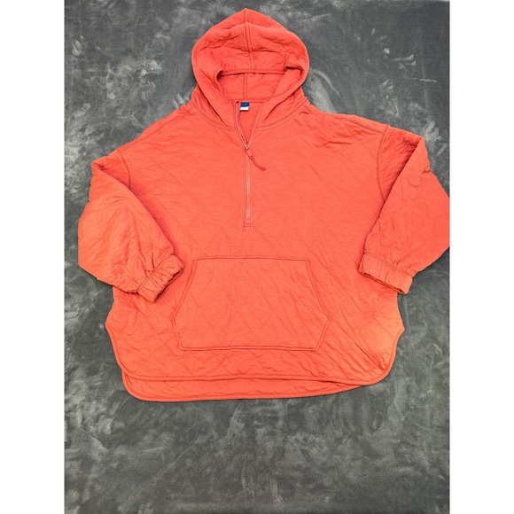 Old Navy Tops - Old Navy Womens XL Quilted Quarter Zip Hoodie Coral Orange Pullover Sweatshirt